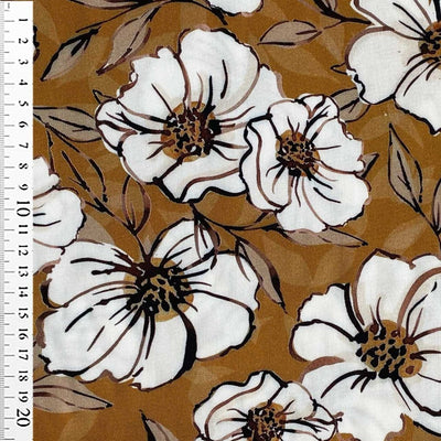 Fast viscose med stor hvid rose, karry - KreStoffer