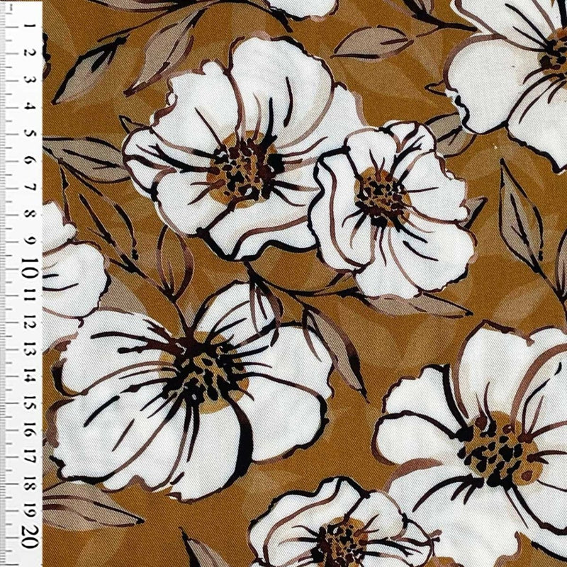 Fast viscose med stor hvid rose, karry - KreStoffer