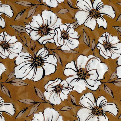 Fast viscose med stor hvid rose, karry - KreStoffer