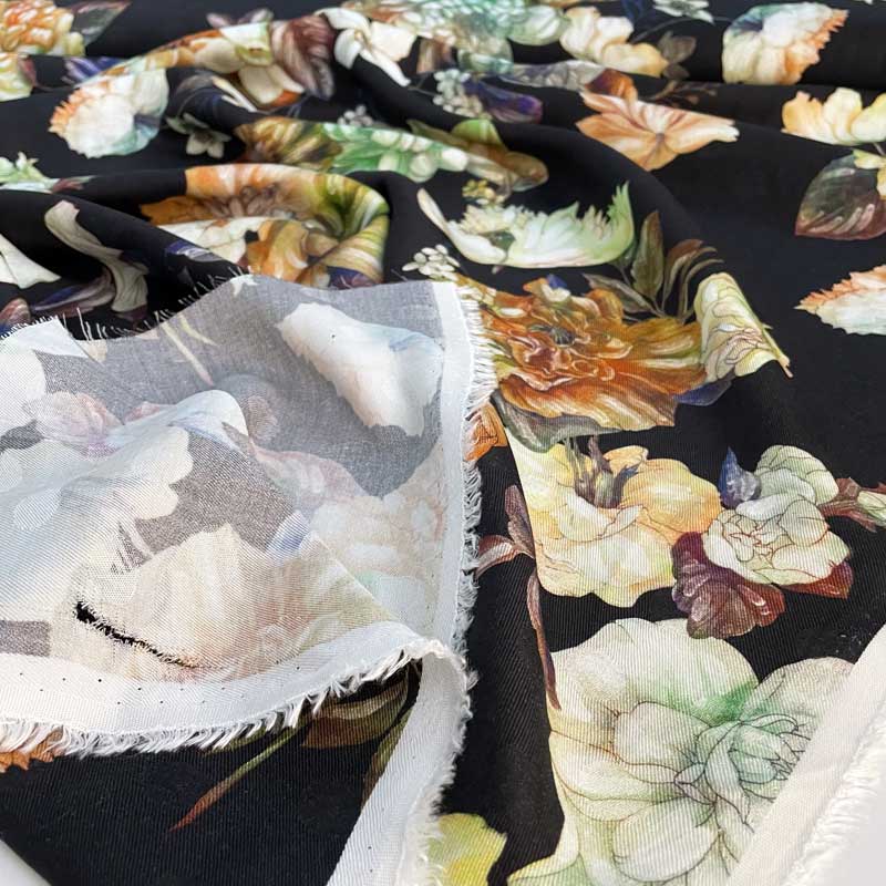 Italiensk fast viscose med blomster mix - KreStoffer