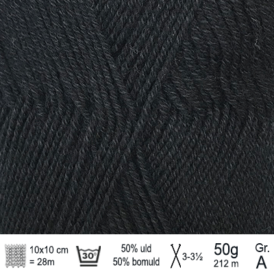 Lana Cotton 212 garn fra Hjertegarn farve Sort LACO0500 - KreStoffer
