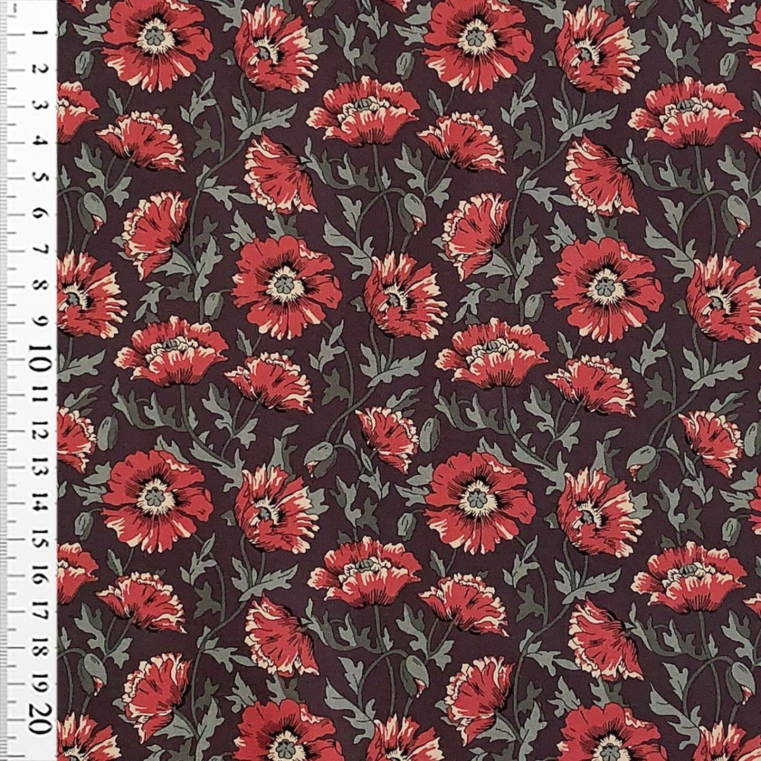 Liberty stof med rød sommerblomst