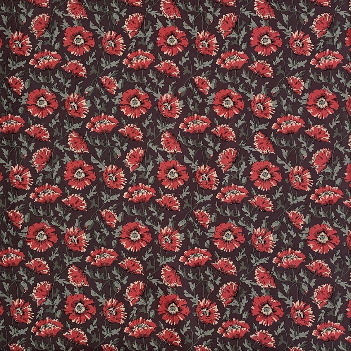 Liberty stof med rød sommerblomst