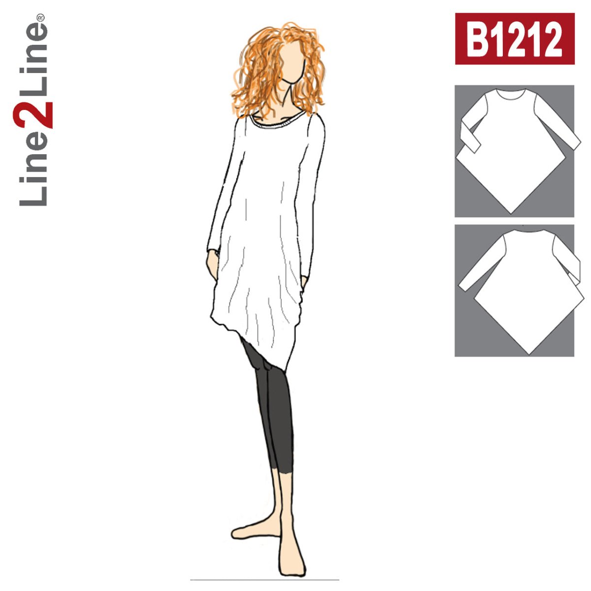 Line2Line B1212 Oversize tunika med ærme og asymmetrisk look