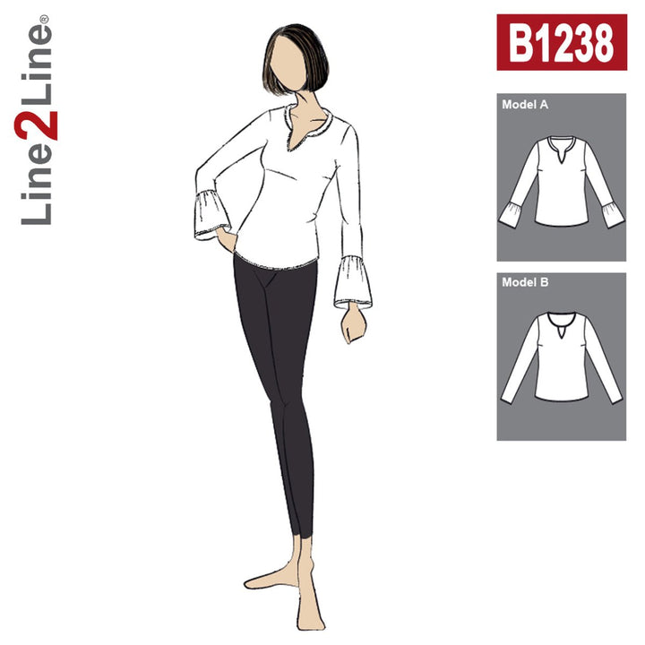 Line2Line B1238 Bluse med flæseærmer og krave