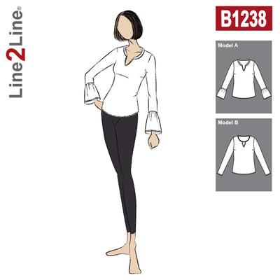 Line2Line B1238 Bluse med flæseærmer og krave - KreStoffer