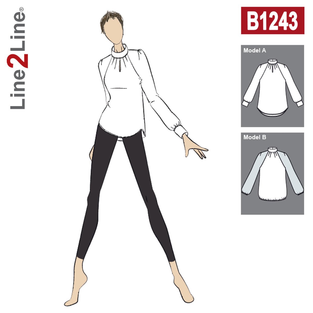 Line2Line B1243 Raglan skjorte med læg og ståkrave