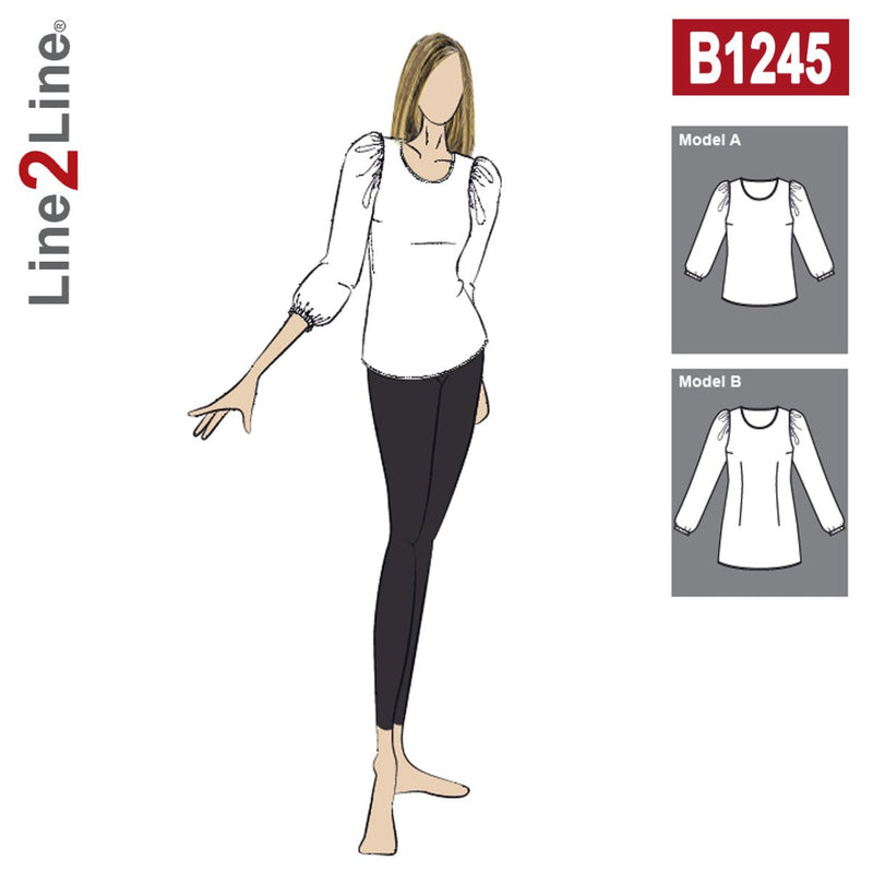 Line2Line B1245 Bluse med store pufærmer - KreStoffer