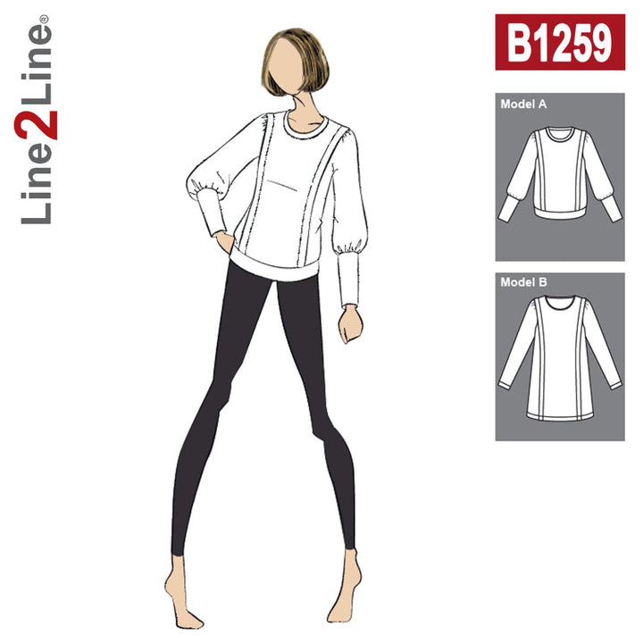 Line2Line B1259 Bluse med skulderlæg og ribkanter