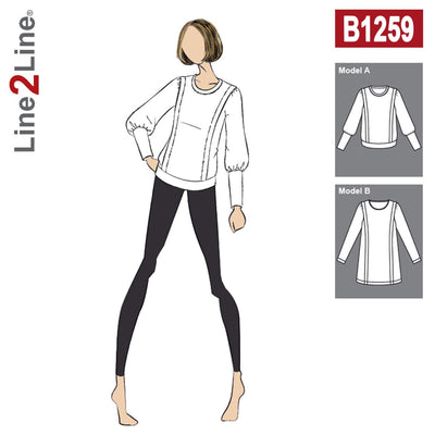 Line2Line B1259 Bluse med skulderlæg og ribkanter - KreStoffer