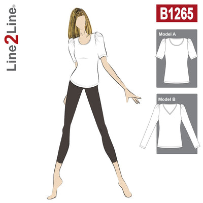 Line2Line B1265 T-shirt med pufærmer - KreStoffer