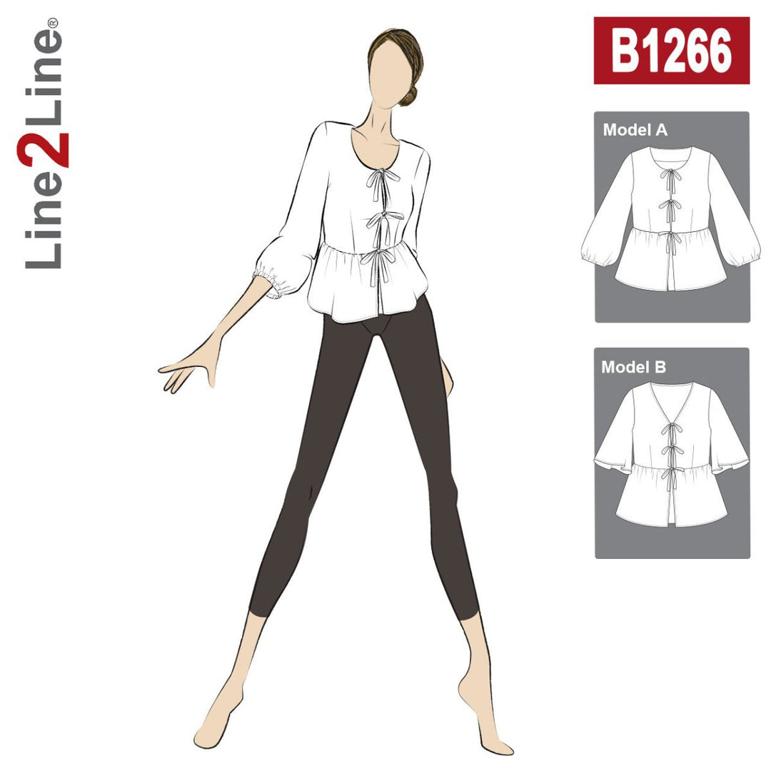 Line2Line B1266 Peplum skjortebluse med bindebånd
