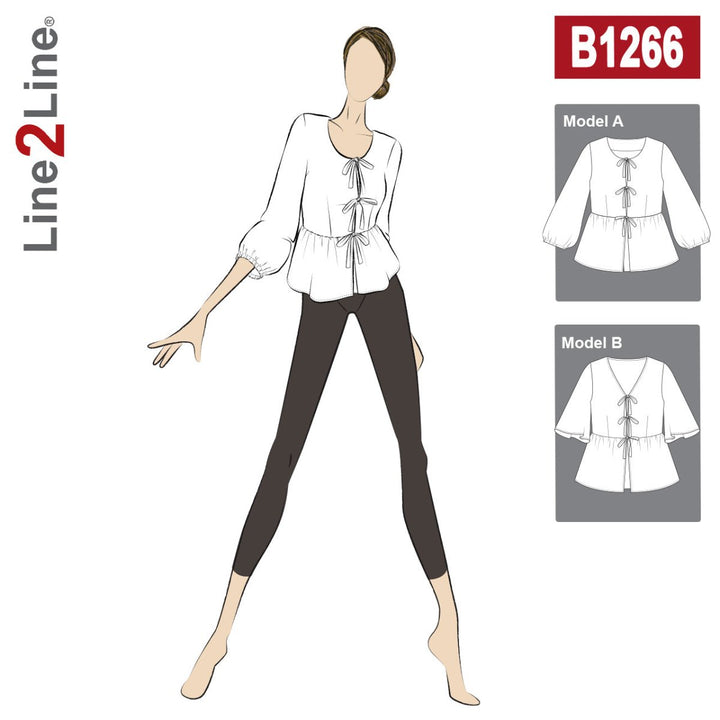 Line2Line B1266 Peplum skjortebluse med bindebånd