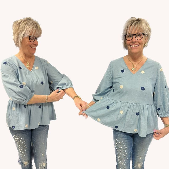Line2Line B1266 Peplum skjortebluse med bindebånd