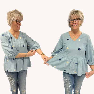 Line2Line B1266 Peplum skjortebluse med bindebånd - KreStoffer