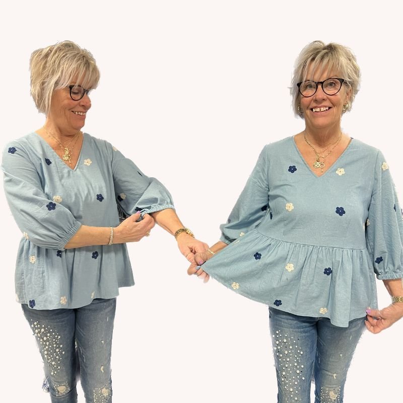 Line2Line B1266 Peplum skjortebluse med bindebånd - KreStoffer