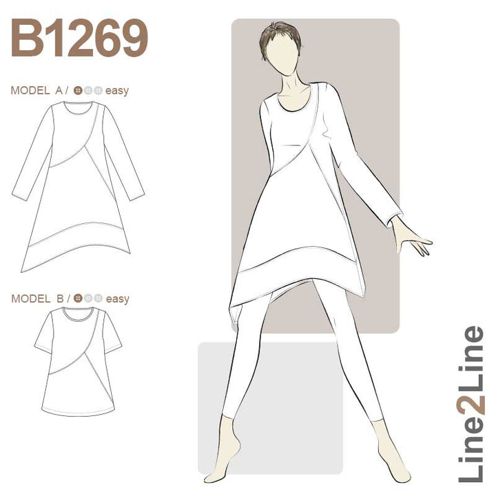 Line2Line B1269 Asymmetrisk tunika med skrå skæringer