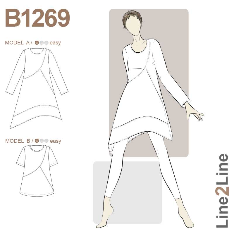 Line2Line B1269 Asymmetrisk tunika med skrå skæringer - KreStoffer
