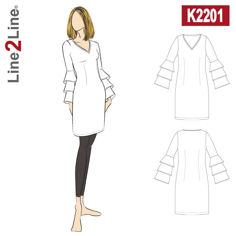 Line2Line K2201 Kjole med volant ærmer - KreStoffer