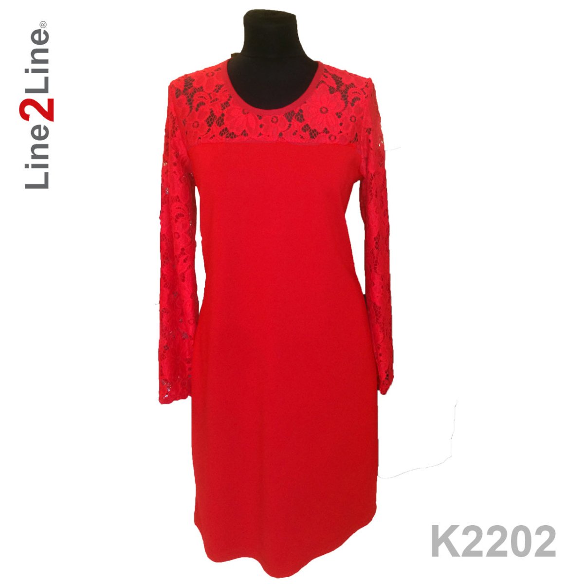 Line2Line K2202 Kjole med blonde bærestykke og ærme