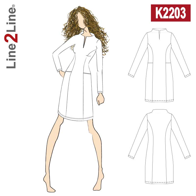 Line2Line K2203 Kjole med snit, lommer og ståkrave - KreStoffer