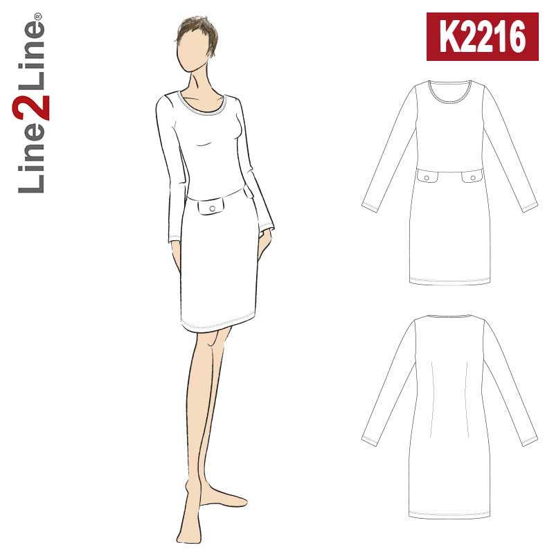 Line2Line K2216 Kjole med delsøm og lommeklapper - KreStoffer