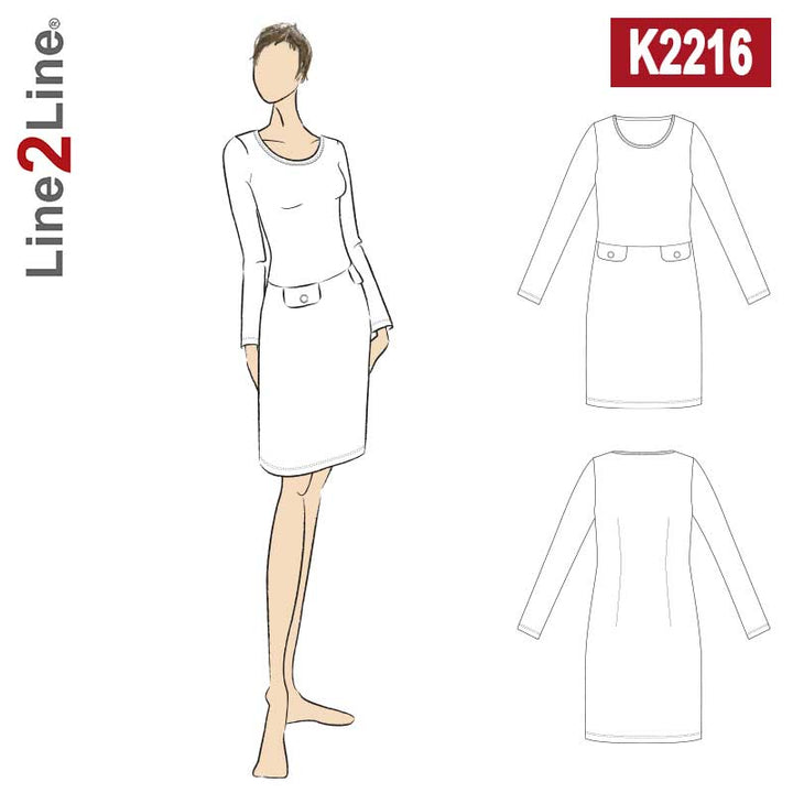 Line2Line K2216 Kjole med delsøm og lommeklapper