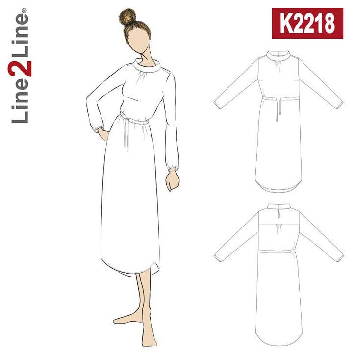 Line2Line K2218 Skjortekjole med rynker og ståkrave