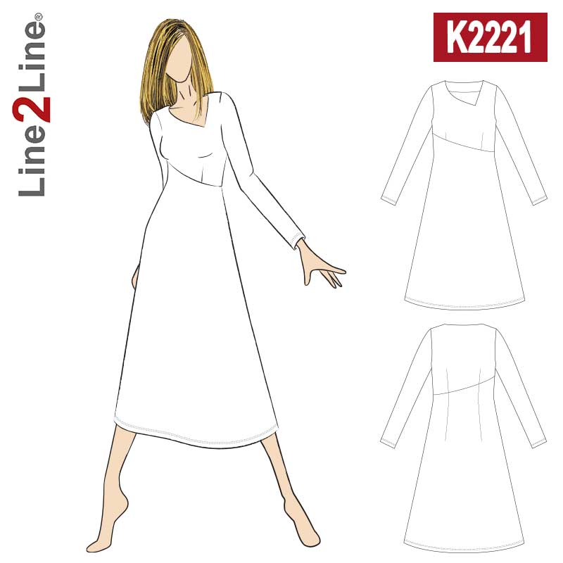 Line2Line K2221 Kjole med asymmetrisk delesøm - KreStoffer