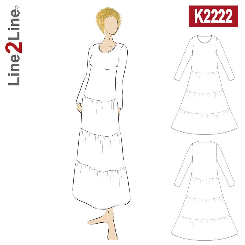 Line2Line K2222 Lang kjole med flæser