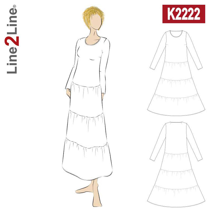 Line2Line K2222 Lang kjole med flæser