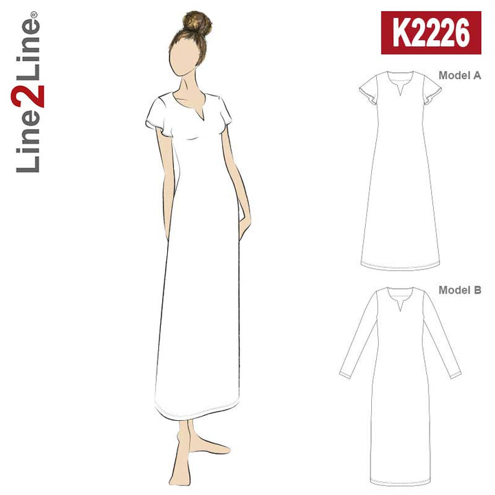 Line2Line K2226 Maxi kjole med vingeærme