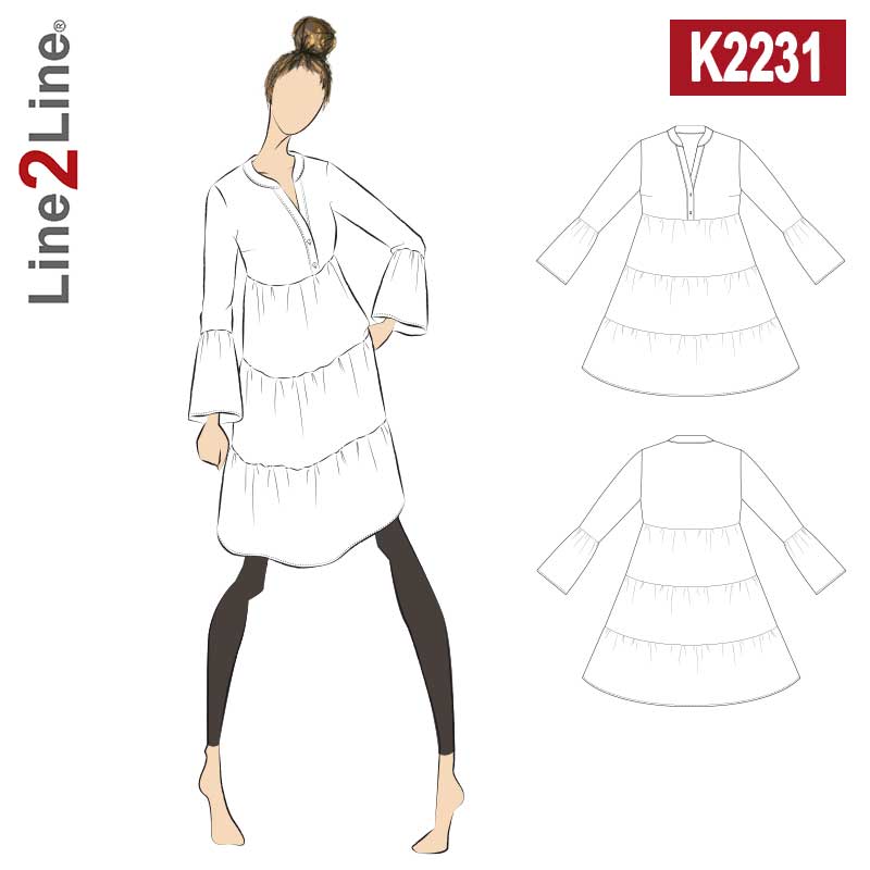 Line2Line K2231 Skjortekjole med flæser og krave