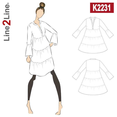 Line2Line K2231 Skjortekjole med flæser og krave - KreStoffer