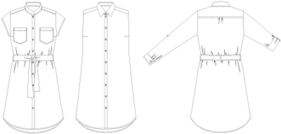 Line2Line K2233 Skjortekjole med lomme og bælte - KreStoffer
