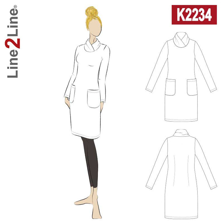 Line2Line K2234 Kjole med sjalskrave og lommer