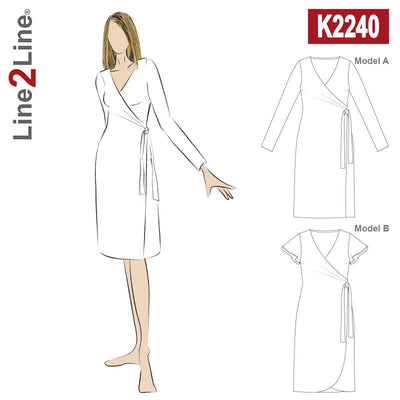 Line2Line K2240 Slå om kjole med læg til fast stof - KreStoffer