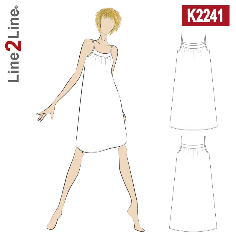 Line2Line K2241 Løssiddende stropkjole med rynk