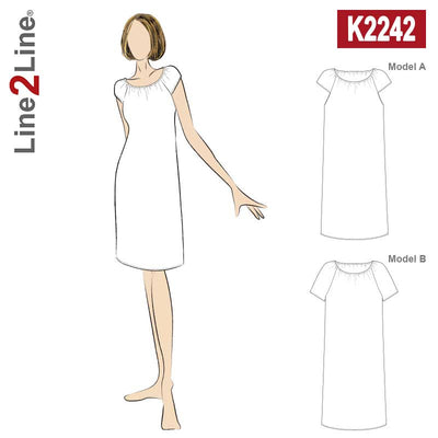 Line2Line K2242 Raglan kjole med elastik - KreStoffer