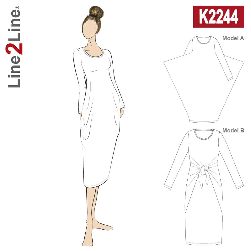 Line2Line K2244 Draperet kjole med eller uden knude - KreStoffer