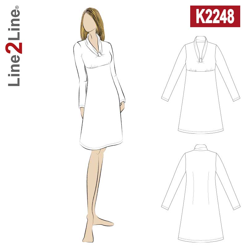 Line2Line K2248 Empire kjole med rynk og krave - KreStoffer