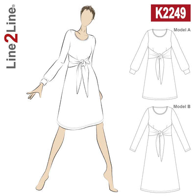 Line2Line K2249 Taljeskåret kjole med bindebånd - KreStoffer
