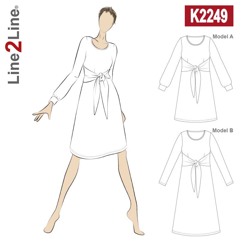 Line2Line K2249 Taljeskåret kjole med bindebånd - KreStoffer