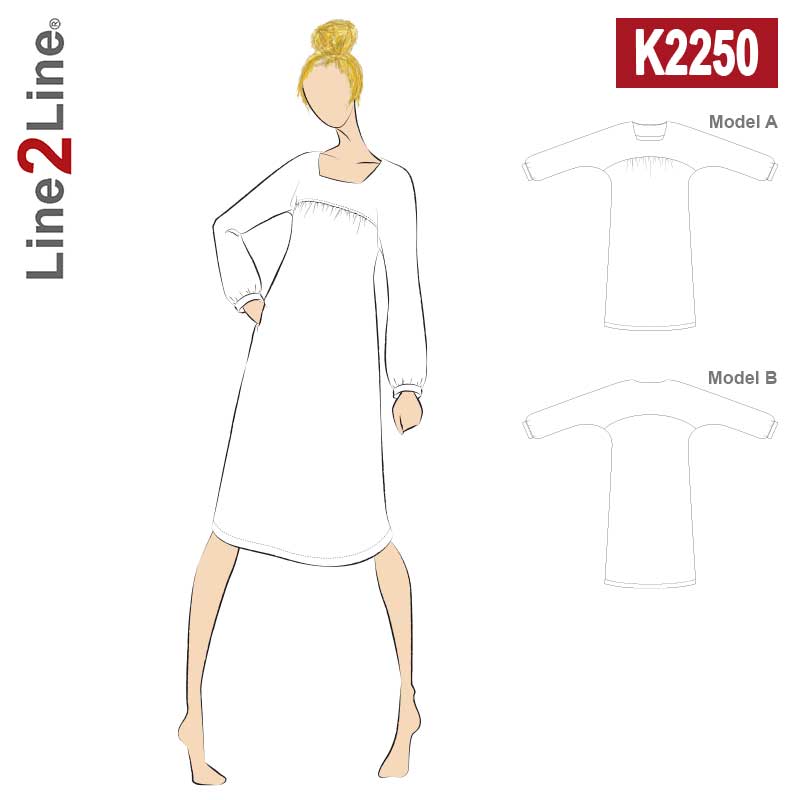 Line2Line K2250 Kjole med rynk og firkantet hals - KreStoffer