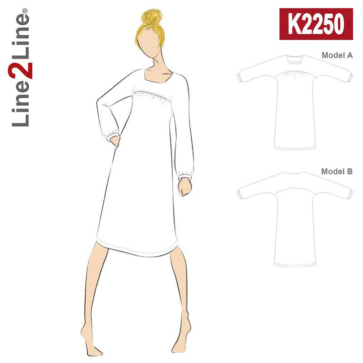 Line2Line K2250 Kjole med rynk og firkantet hals