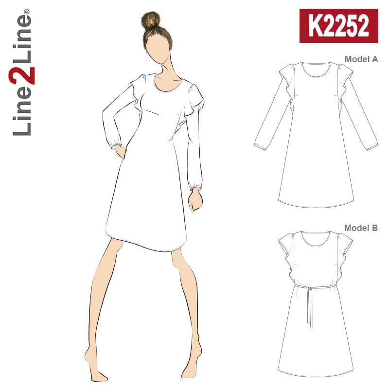 Line2Line K2252 Kjole med flæseærmer - KreStoffer
