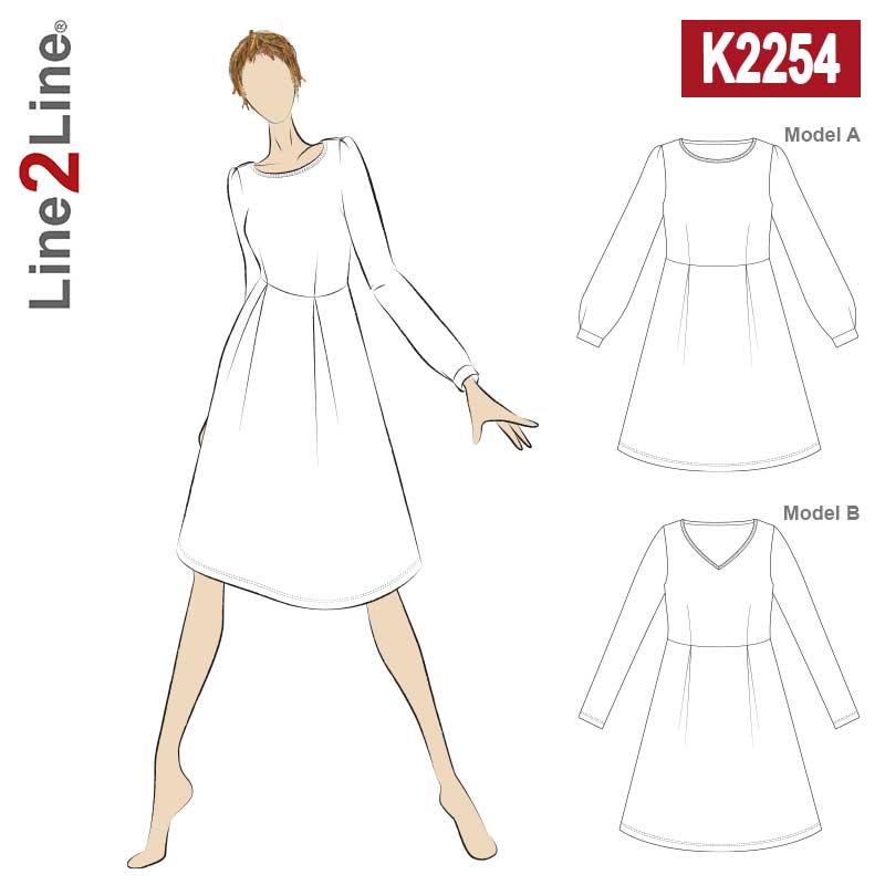 Line2Line K2254 Talje skåret kjole med wienerlæg - KreStoffer