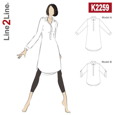 Line2Line K2259 Skjortekjole med stolpelukning - KreStoffer