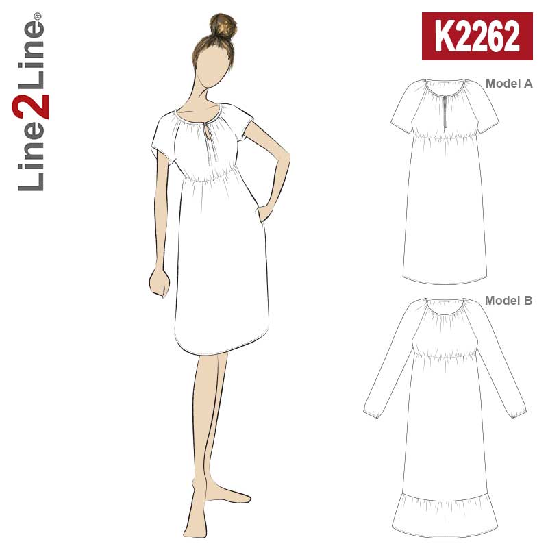 Line2Line K2262 Raglan kjole med rynk og elastik - KreStoffer