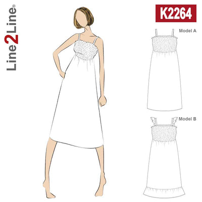 Line2Line K2264 Smocksyet kjole med stropper - KreStoffer